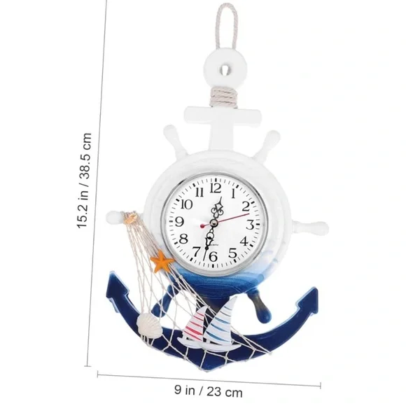 NWOT Nautical Blue and White Anchor Wall Clock - Picture 5 of 10